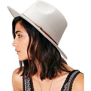 Women's White Western With Braided Leather Band Classic Fedora Cowboy Felt Hat